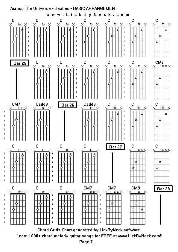 Chord Grids Chart of chord melody fingerstyle guitar song-Across The Universe - Beatles - BASIC ARRANGEMENT,generated by LickByNeck software.